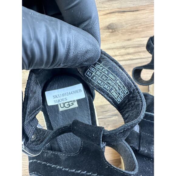 UGG LAURI BLACK SUEDE WEDGE PLATFORM SANDALS WOMENS SIZE 9.5 - Picture 9 of 9
